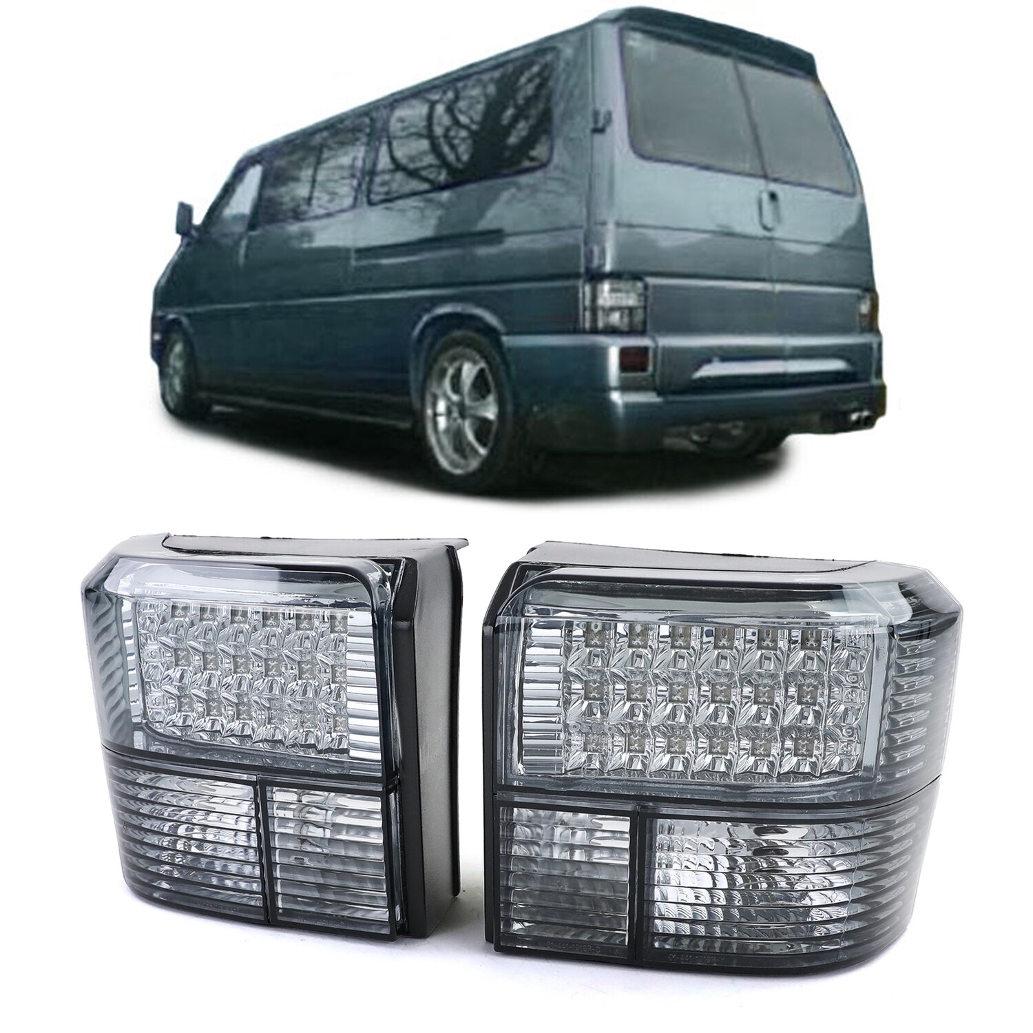 Paire de feux arrière à LED noir fumé pour Volkswagen Bus Transporter T4 1990-2003