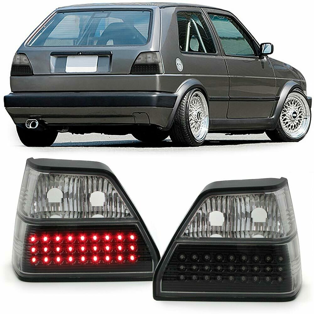 Paire de feux arrière à LED en verre noir fumé chrome pour Volkswagen Golf 2 1983 - 1991