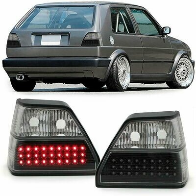Paire de feux arrière à LED en verre noir fumé chrome pour Volkswagen Golf 2 1983 - 1991