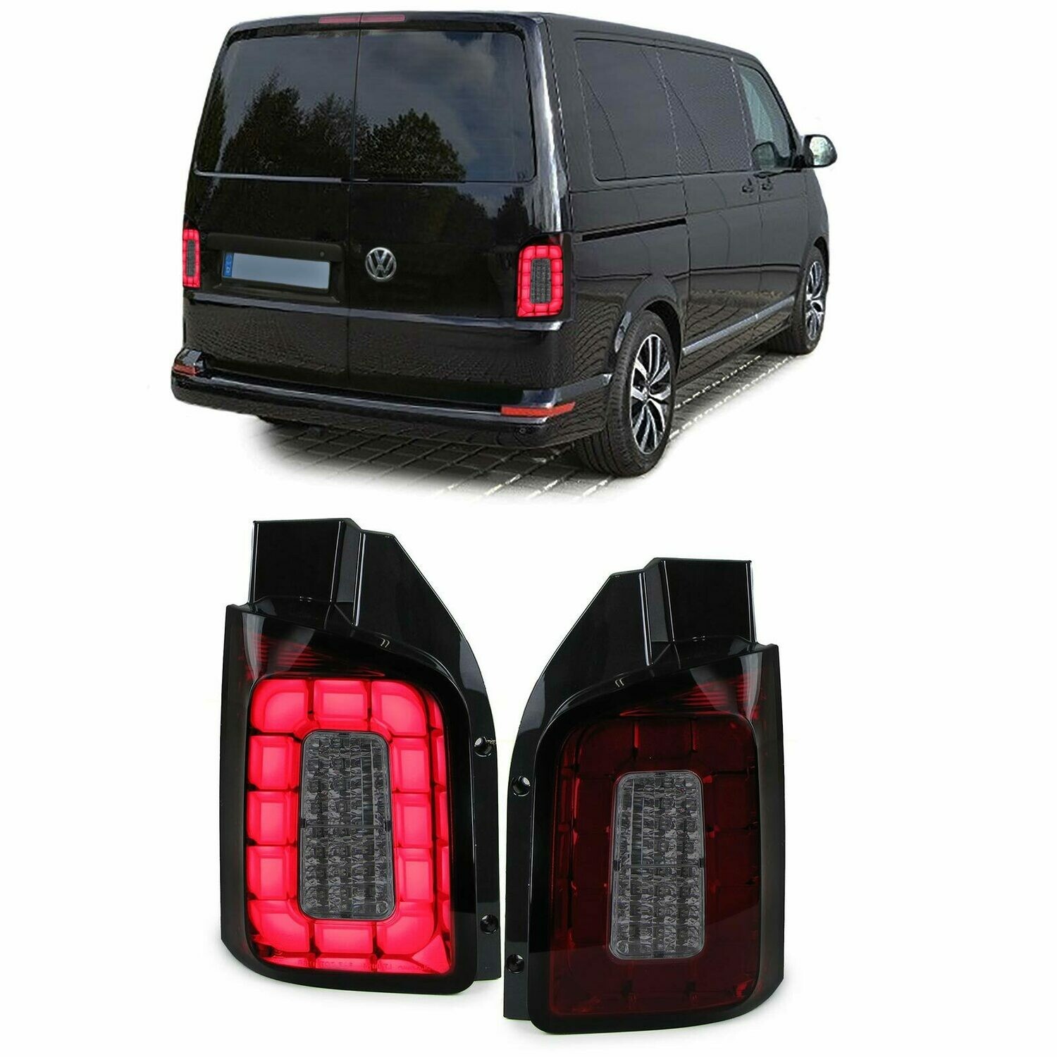 Paire de feux arrière à LED rouge noir fumé pour Volkswagen T6 à partir de 2015