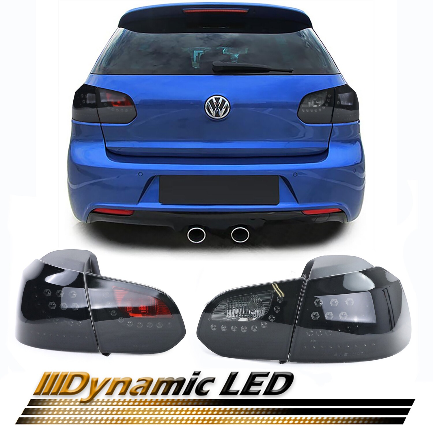 Paire de feux arrière à LED noir fumé avec clignotants dynamiques pour Volswagen Golf 6 berline 2008 - 2012