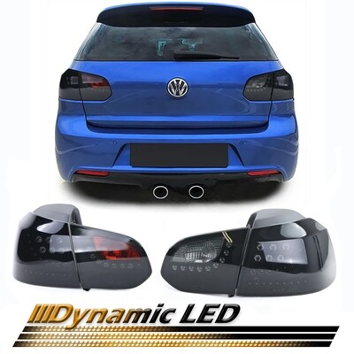 Paire de feux arrière à LED noir fumé avec clignotants dynamiques pour Volswagen Golf 6 berline 2008 - 2012