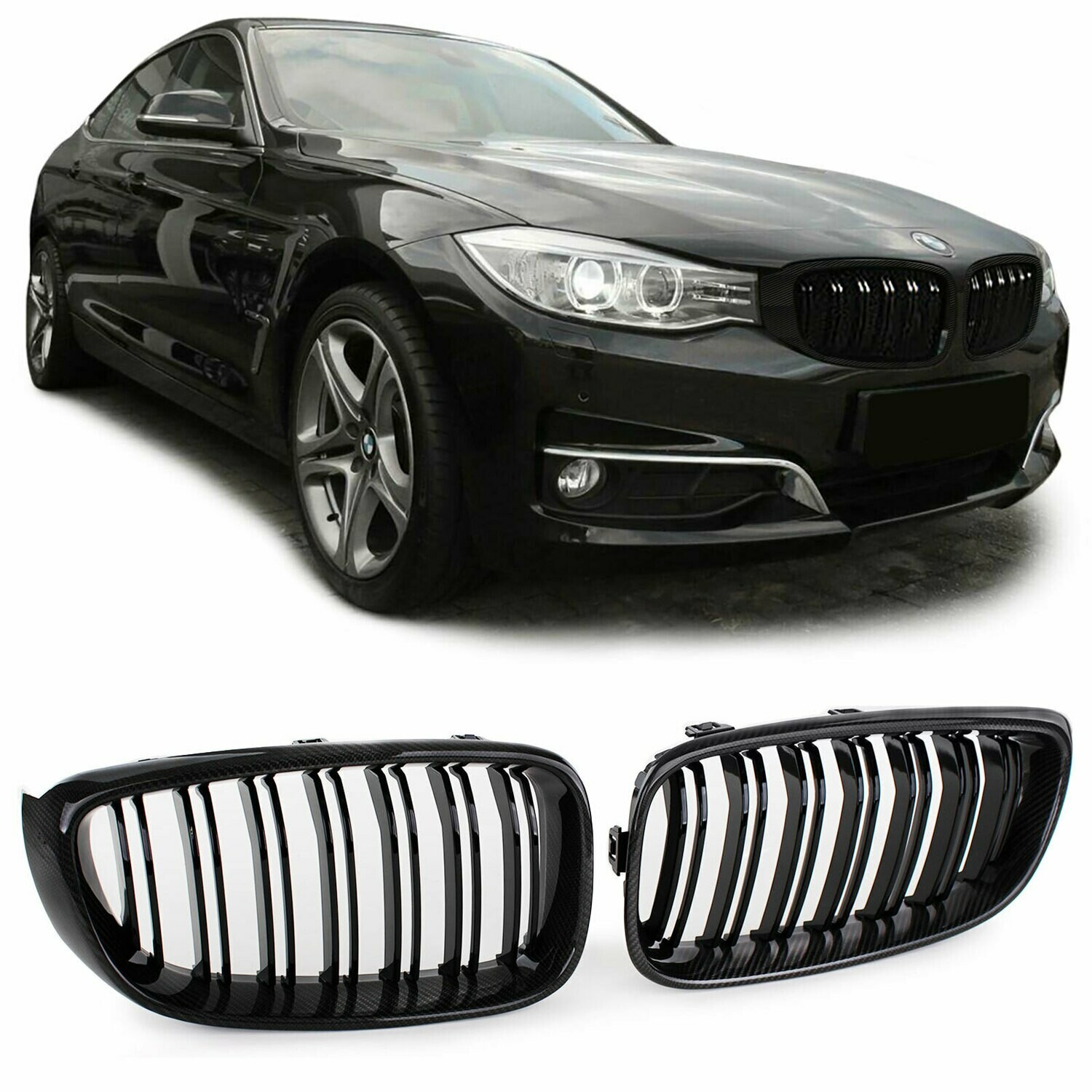 Grelha Dupla Carbono Preto Sport Look para BMW Série 3 GT F34 2013-2016