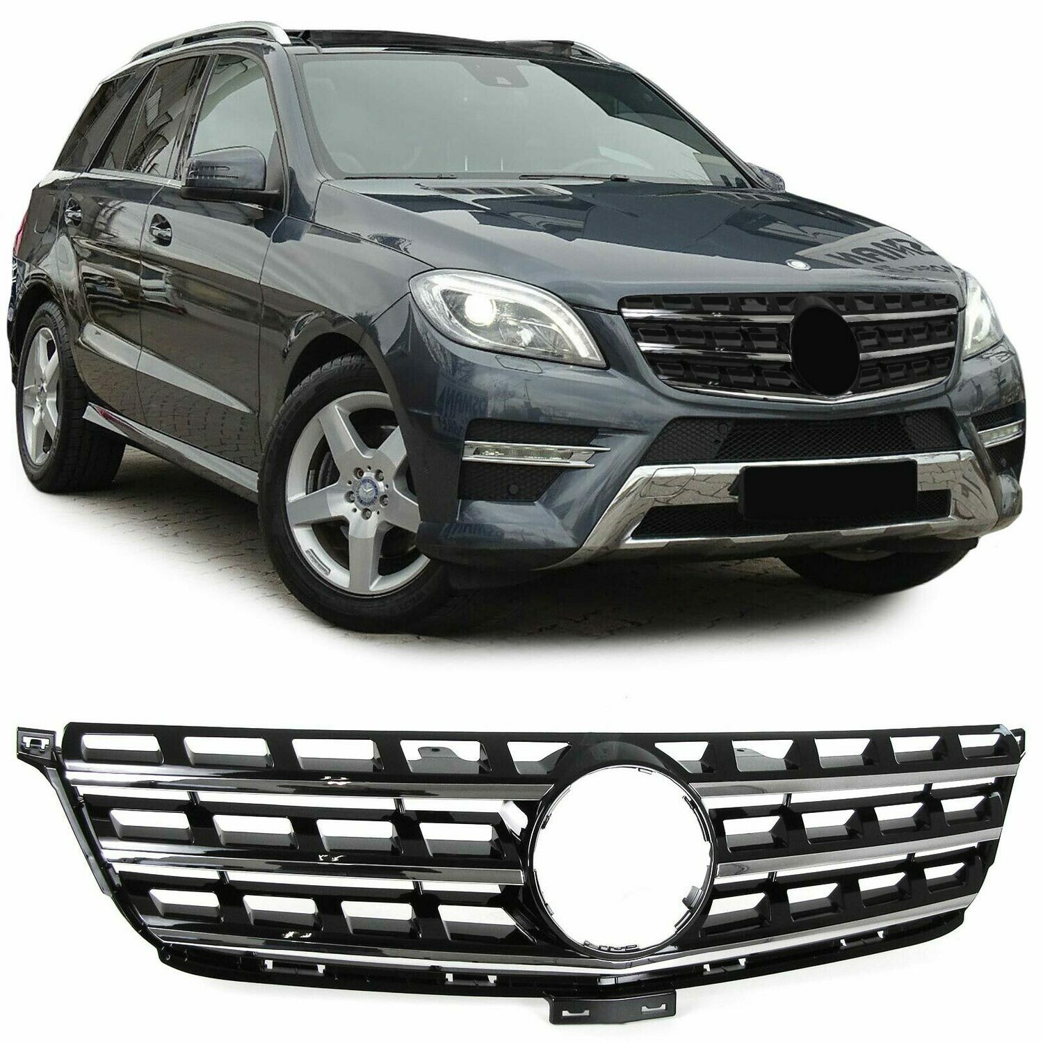 Calandre / Grille Sport Look Noir Chromé pour Mercedes Classe M ML W166 2011 - 2015