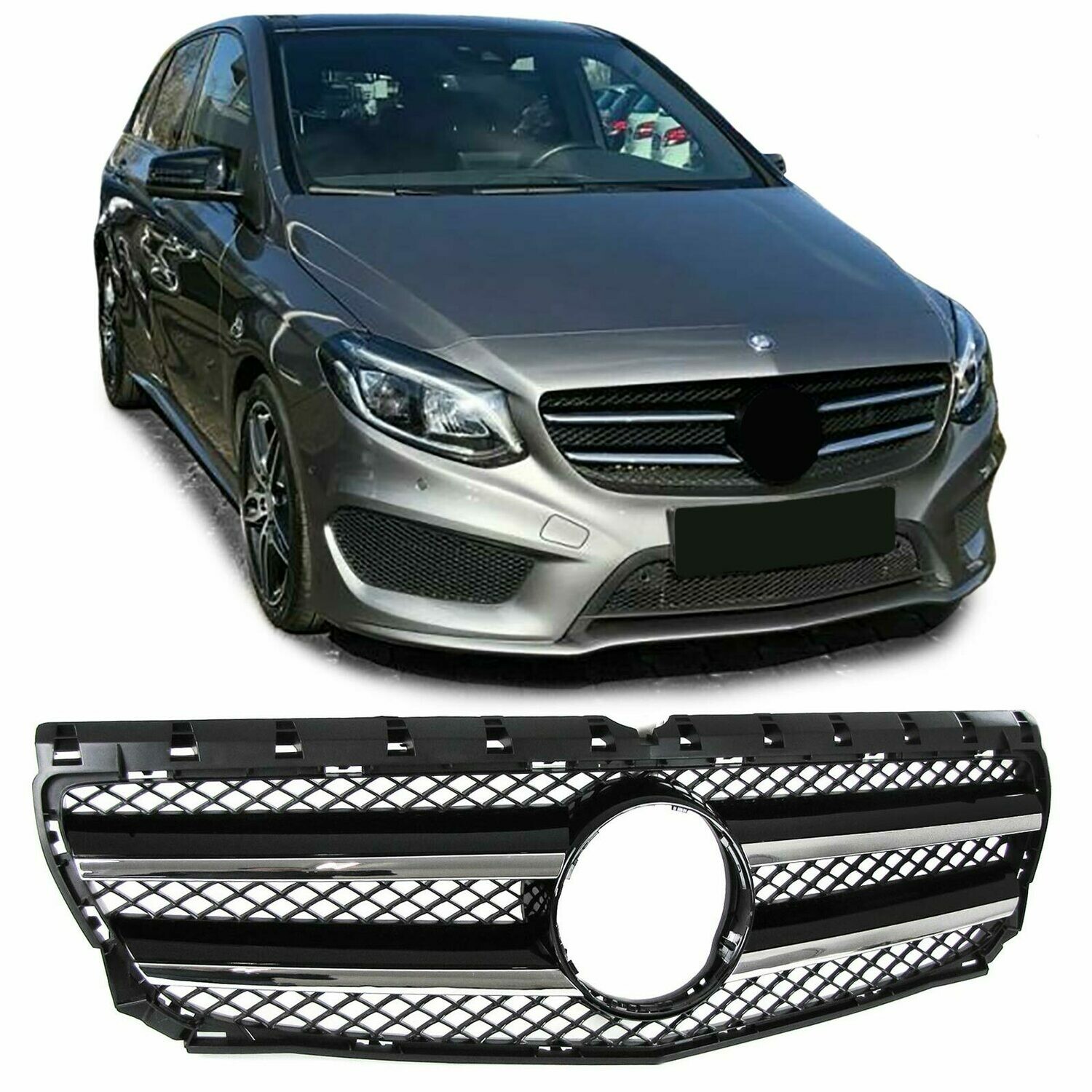 Calandre / Grille​ Sport Look Noir Chromé pour Mercedes Classe B W246 2011 - 2015