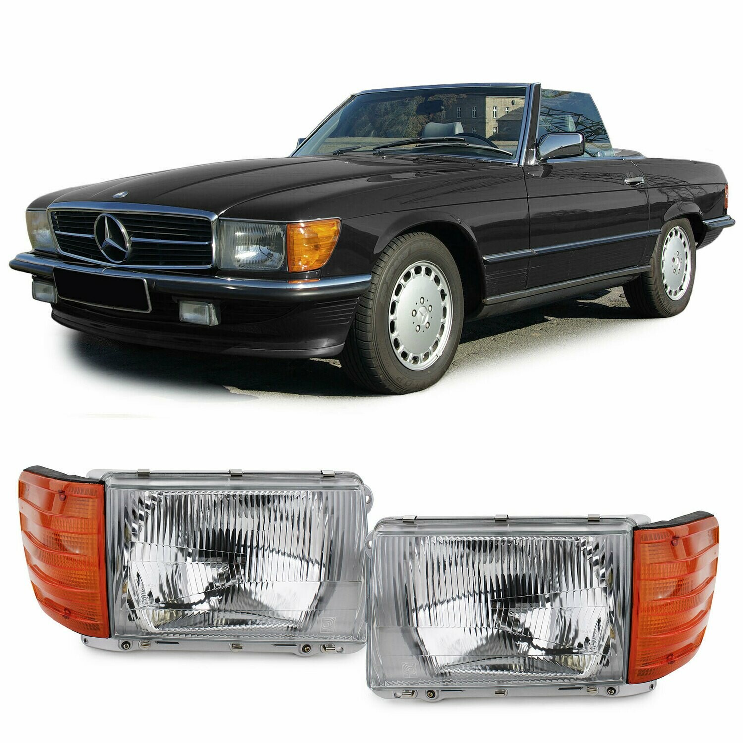 Paire de phares avant sans LWR pour Mercedes SL R107 SLC C107 1971 - 1989