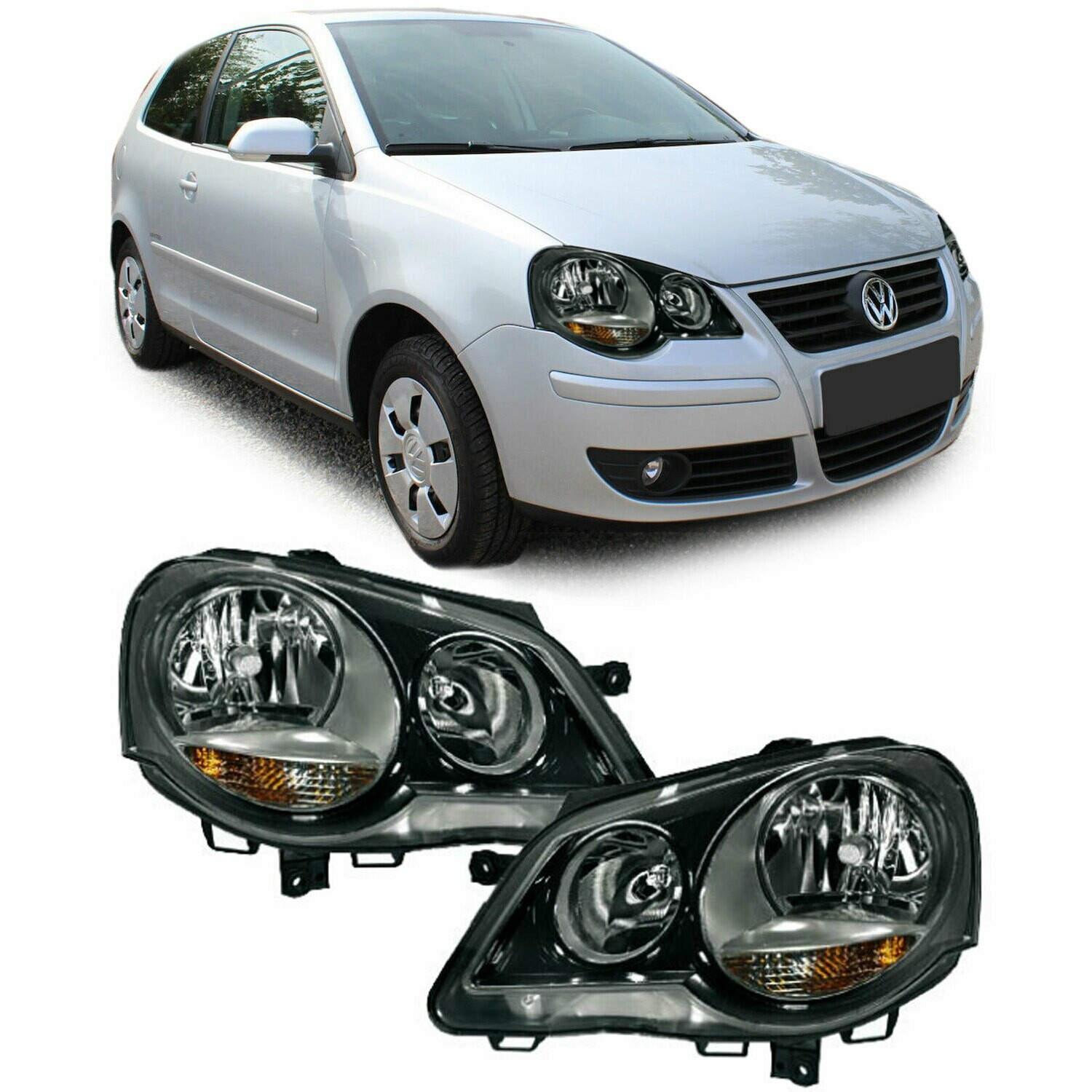Paire de phares avant pour Volkswagen Polo 9N3 2005 - 2009
