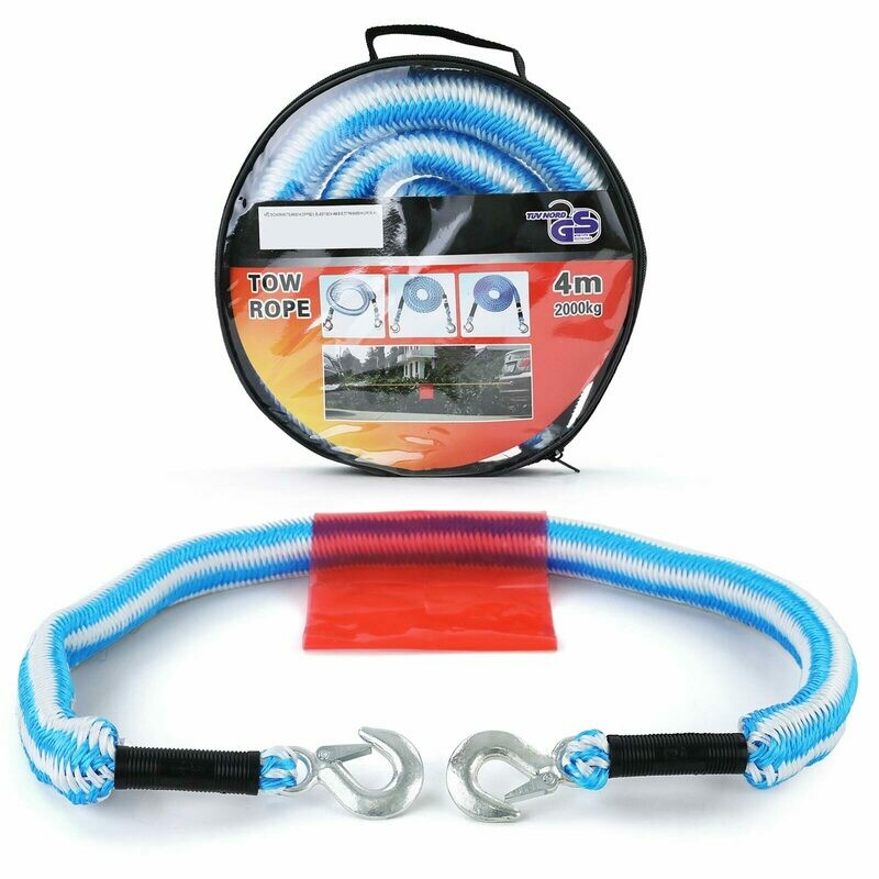 Cable de remorquage de sécurité pour voiture de tourisme élastique 4 mètres 2000 kg 2T bleu blanc
