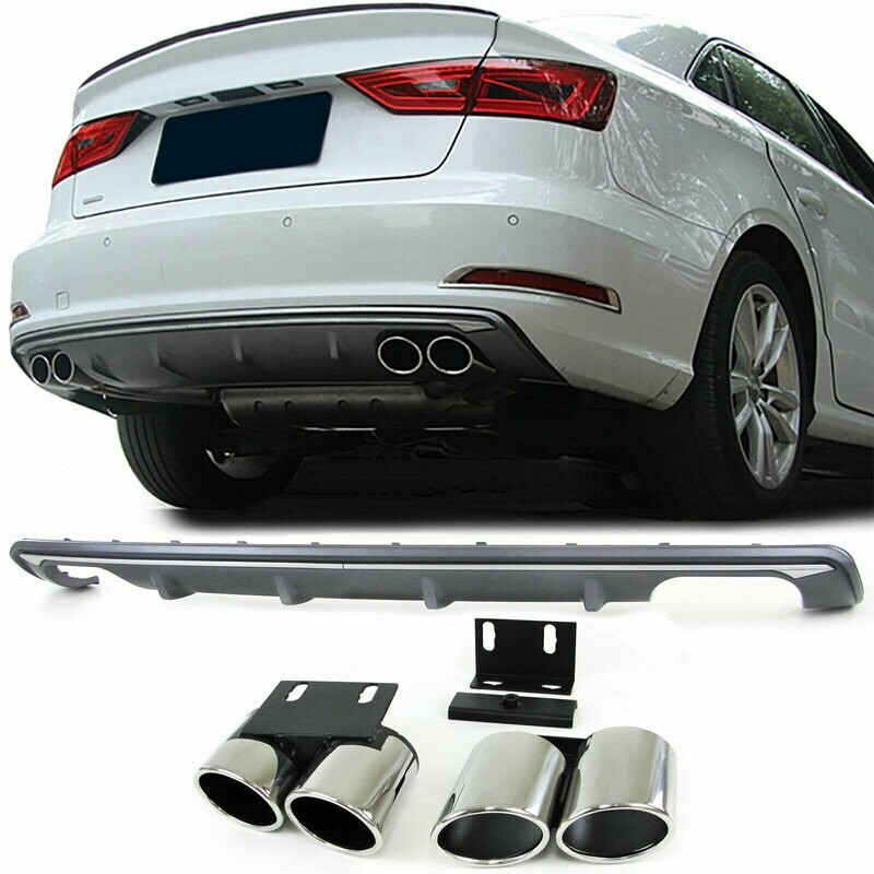 Diffuseur de pare-choc arrière avec sorties d'échappement pour Audi A3 8V 2013 - 2016