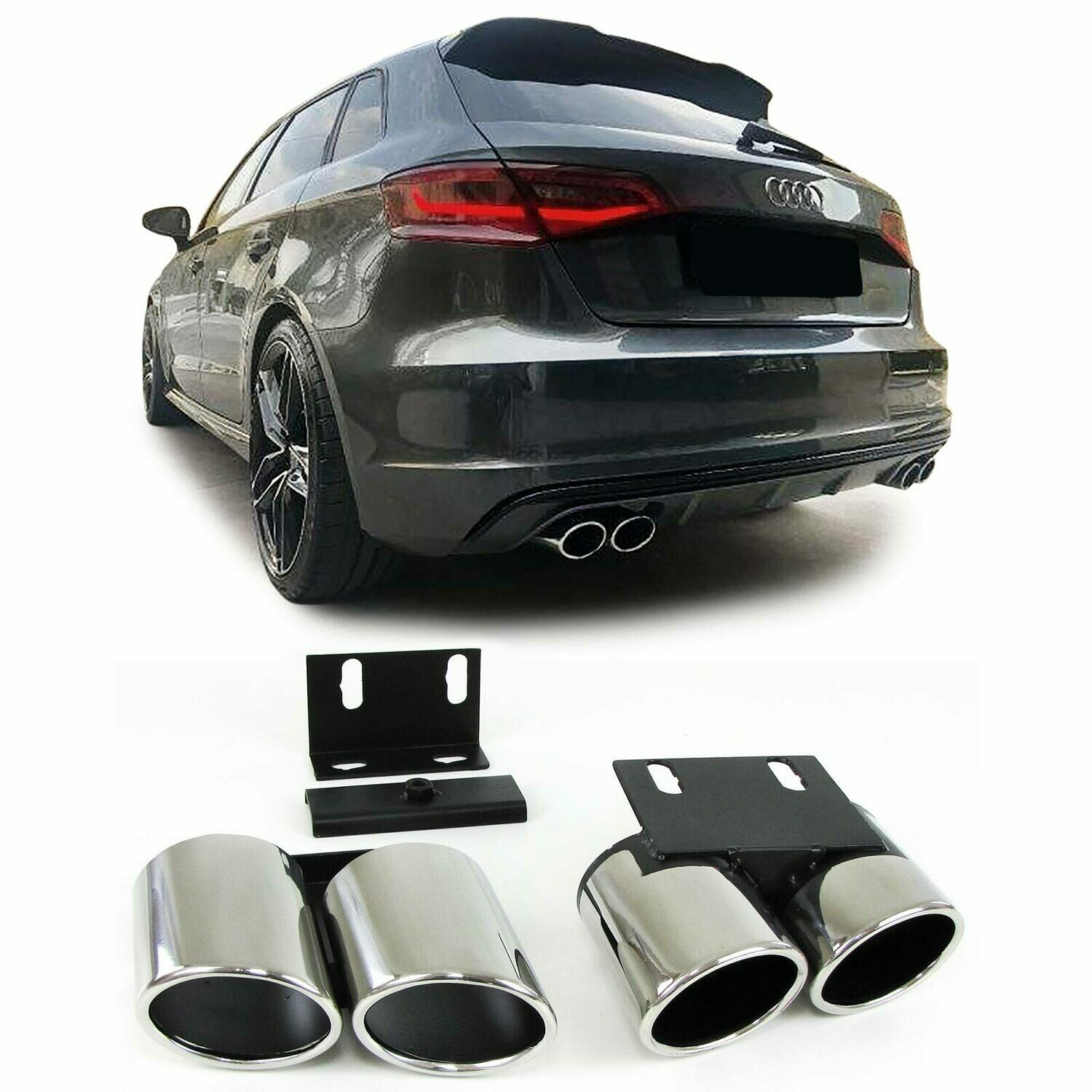 Paire d'embouts d'échappement sport inox pour Audi A3 8V à partir de 2013
