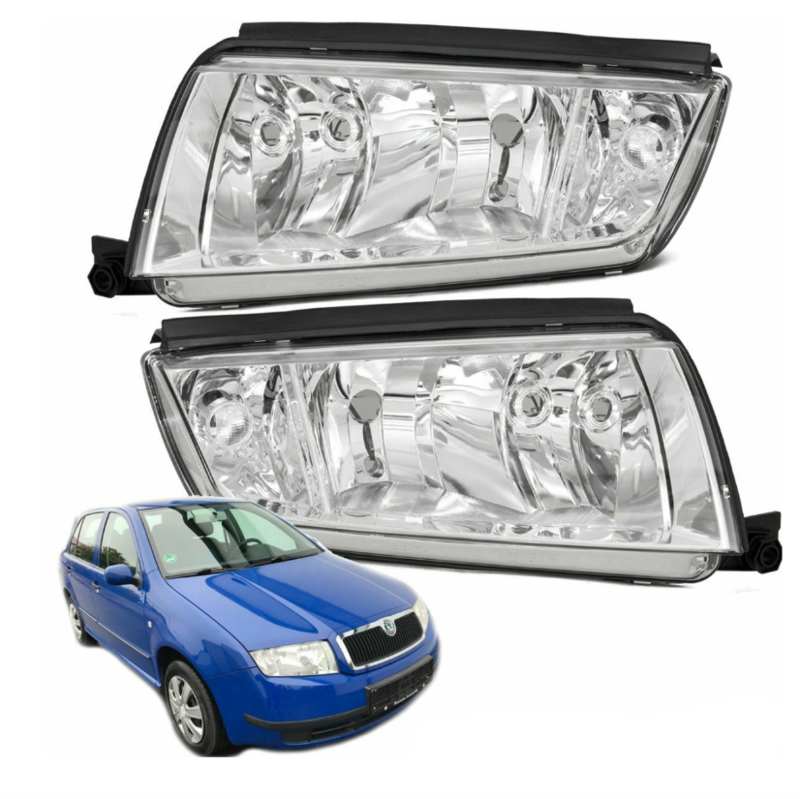 Set phares Skoda Fabia gauche droite H7 / H3 99-07 chrome avec ampoules H7