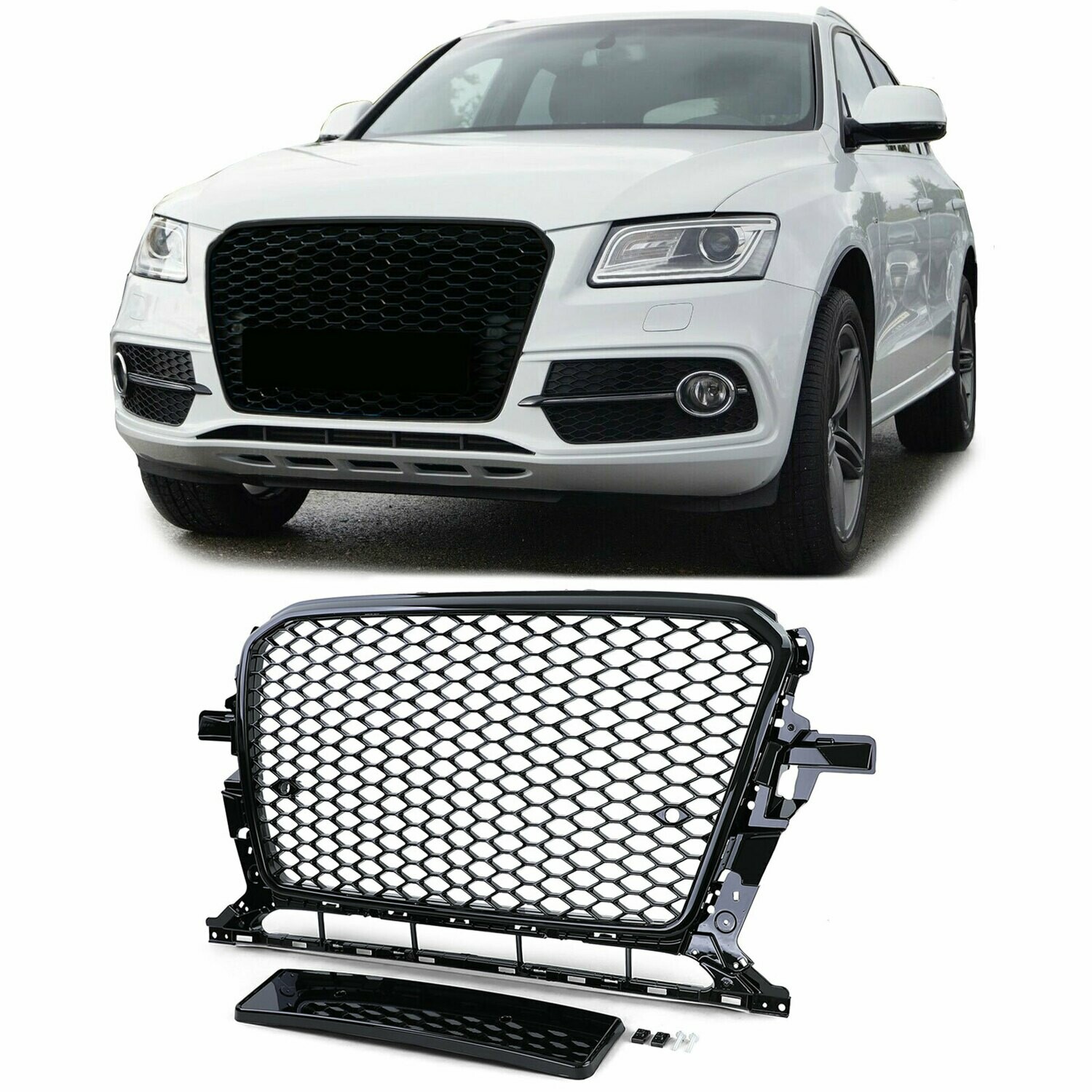 Grille / calandre optique nid d'abeille sans emblème noir brillant pour Audi Q5 8R 12-16 - LOOK RS