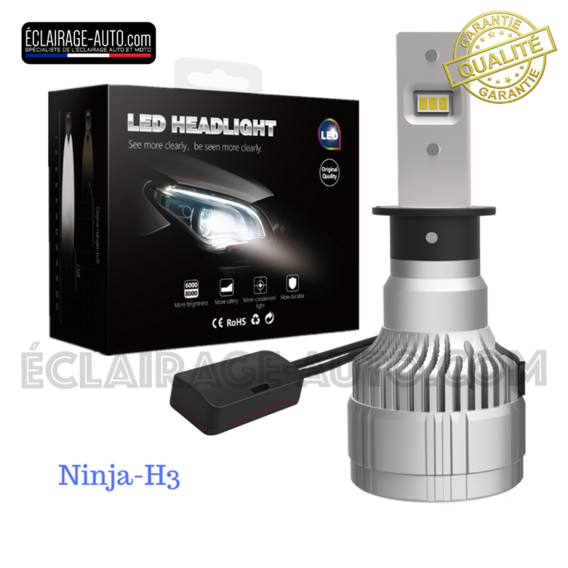 Kit DE 2 AMPOULES MINI LED VENTILEE H3 12.000LM POUR AUTO MOTO ET CAMION - VERSION NINJA