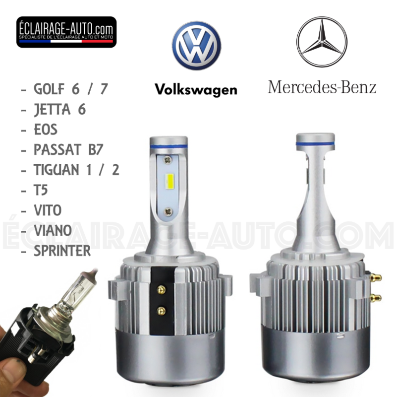 Kit DE 2 AMPOULES LED CSP H7 7600LM SPECIFIQUE POUR VOLKSWAGEN / MERCEDES