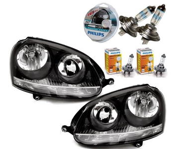 Paire de phares avant pour Volkswagen Golf 5 + Jetta + ampoules Philips