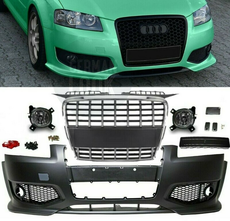 Pare chocs avant look S3 pour AUDI A3 8P de 2005 à 2008 + calandre Chrome + antibrouillards