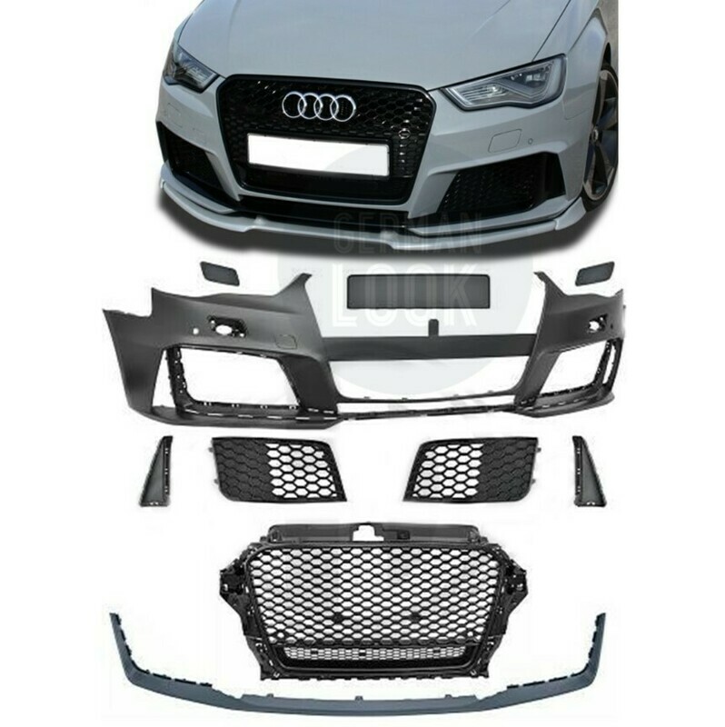 Pare choc avant look RS3 pour AUDI A3 8V 2012 à 2016 + calandre noir brillant + lame