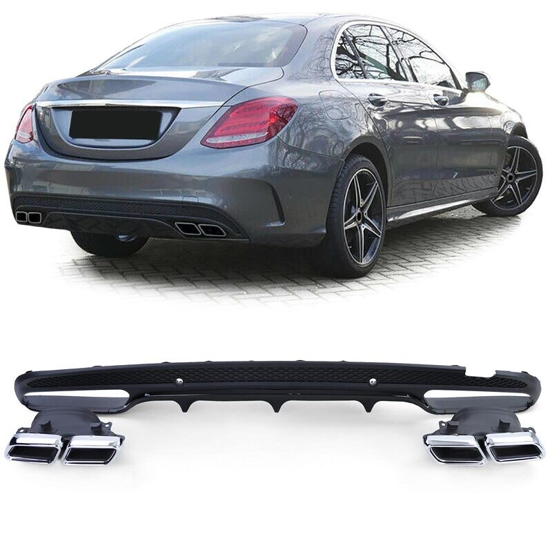 Diffuseur de pare choc arrière Look AMG pour Mercedes Classe C W205  2014 - 2018 - Noir Brillant