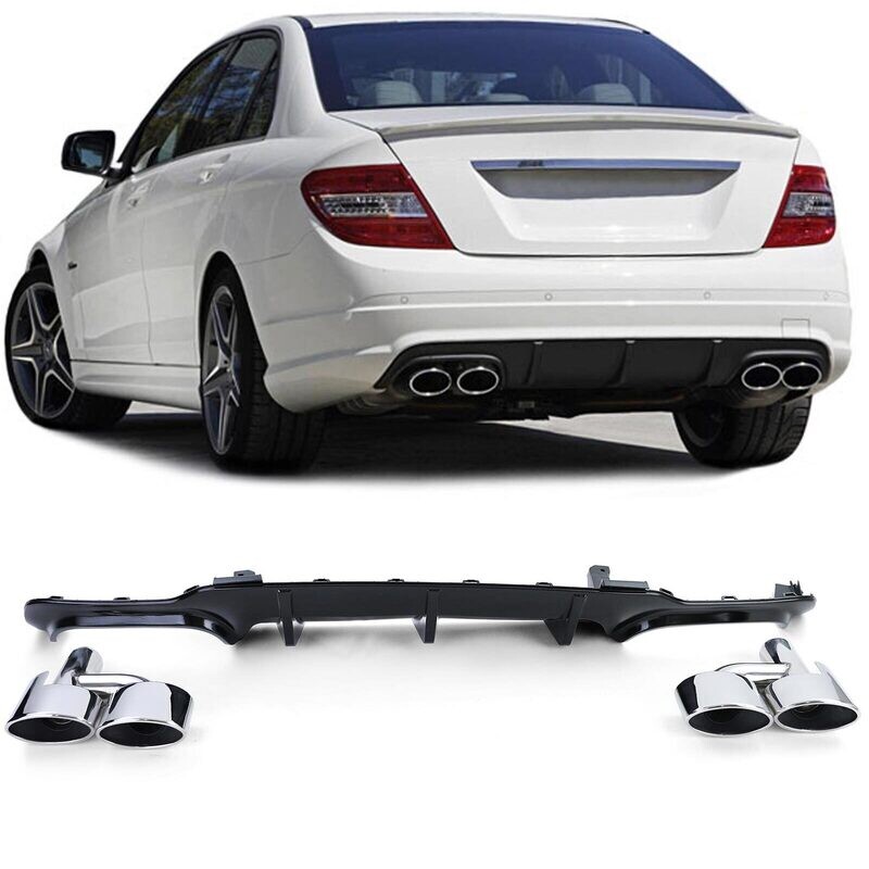 Diffuseur de pare choc arrière Look AMG pour Mercedes Classe C W205  2014 - 2018 - Noir Brillant
