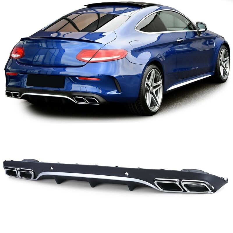 Diffuseur de pare choc arrière Look AMG pour Mercedes Classe C W205 Coupé après 2015 - Noir Mat