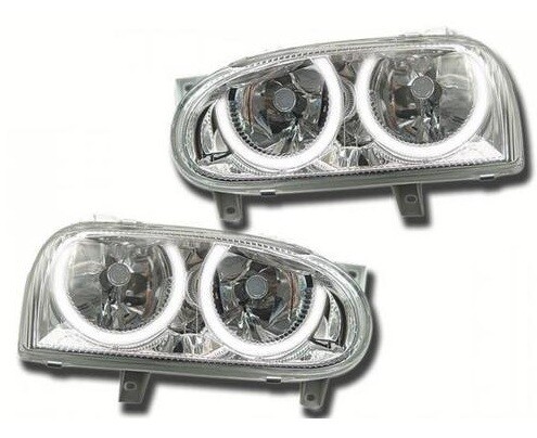 Paire de phares Angel Eyes avant à LED blanc pour Volkswagen Golf 3