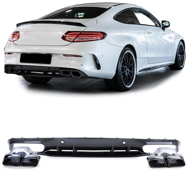 Diffuseur de pare choc arrière Look AMG pour Mercedes Classe C C205 à partir de 2018 - Look carbone