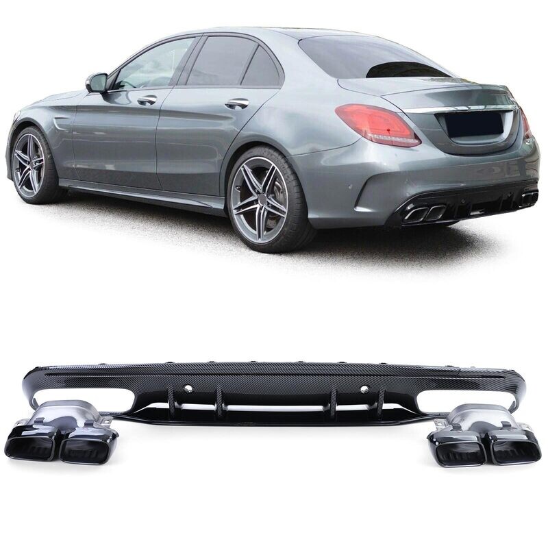 Diffuseur de pare choc arrière Look AMG pour Mercedes Classe C W205 à partir de 2018 - Look carbone