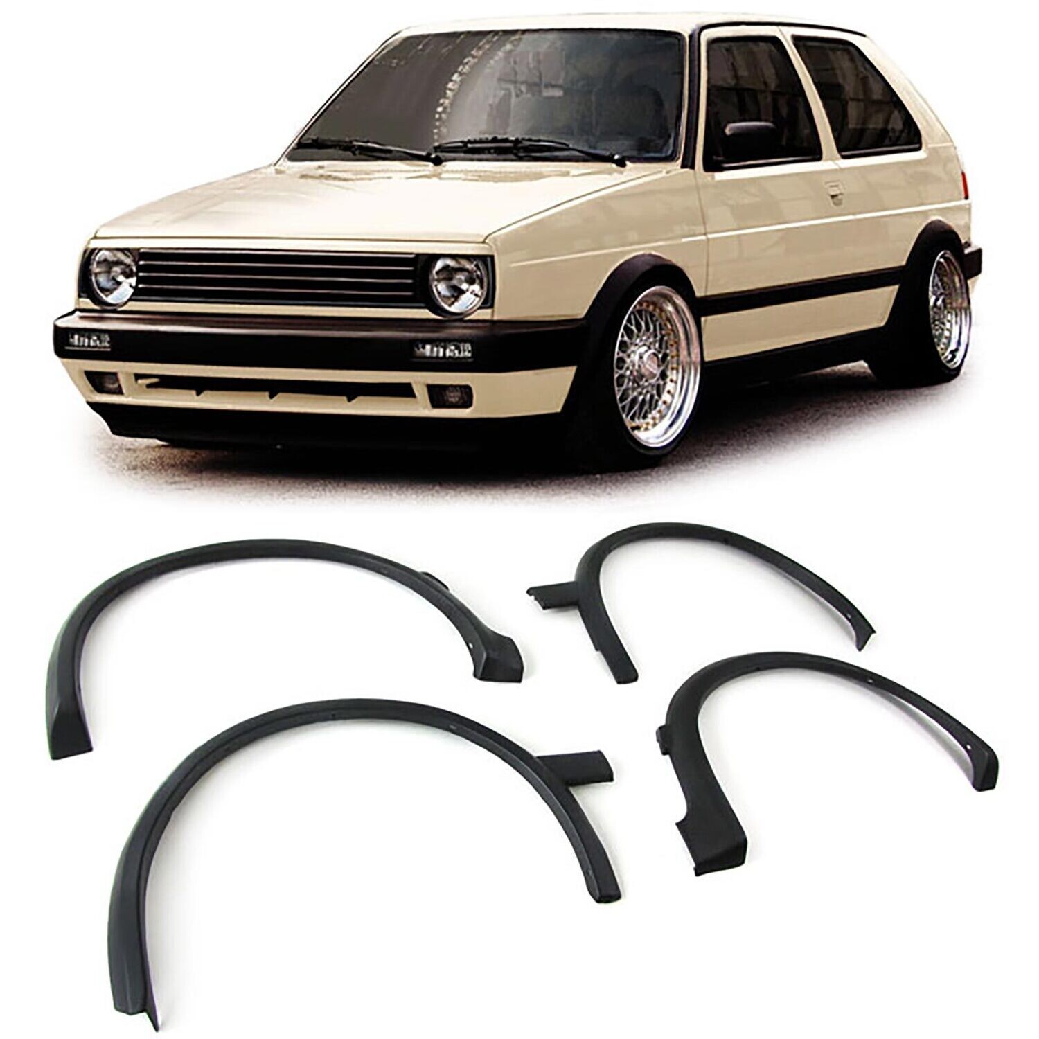 4 passages de roues / élargisseurs d'ailes en plastique pour Volkswagen Golf 2 1987 - 1991