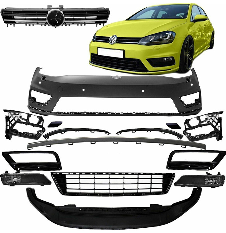 Pare choc avant Sport Look R-LINE pour Volkswagen Golf 7 2011-2017 + Calandre + Antibrouillards (PDC)
