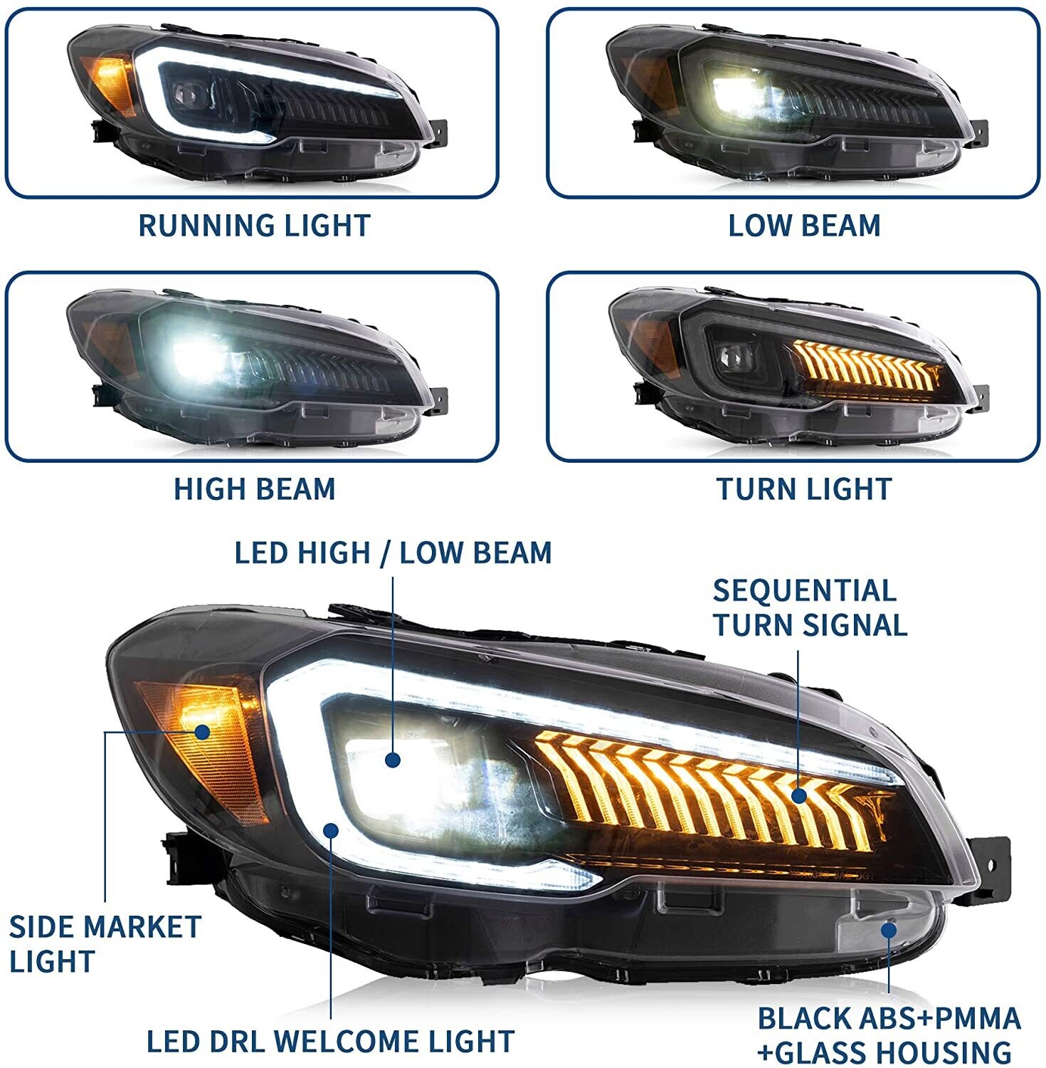 Phares avant LED dynamique pour Subaru WRX GJ STi 2.5 AWD 2015-2017