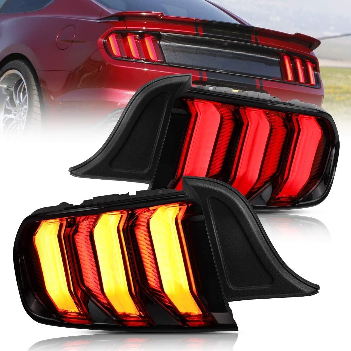 Feux Arrière VLAND Pour Ford Mustang 2015-2019 - LED Séquentiel, Noir, étanche IP67