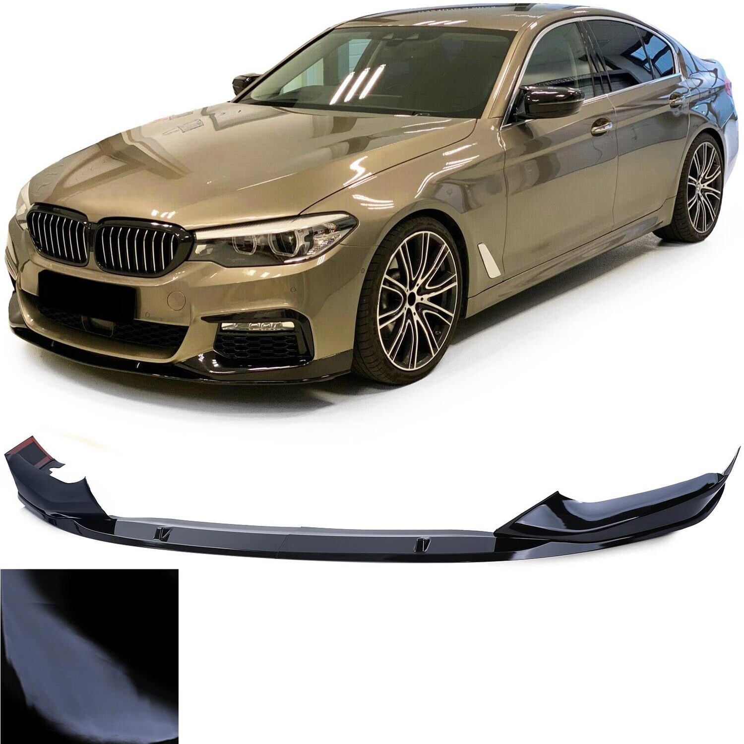 Lame de pare choc avant pour BMW Série 5 G30 G31 à partir de 2016 - Noir Brillant