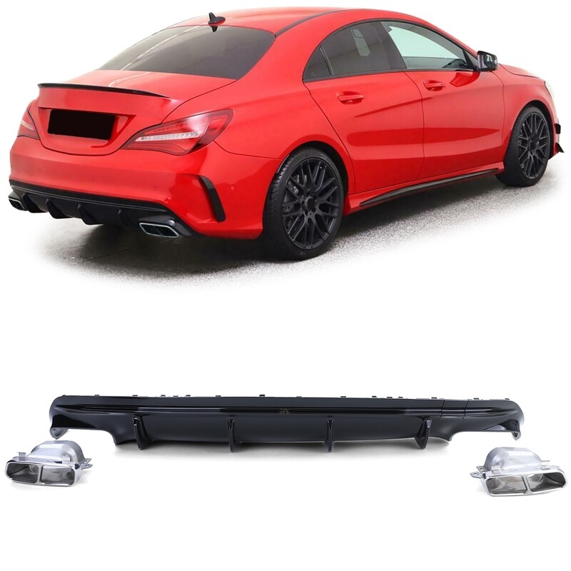 Diffuseur arrière avec sorties d'échappement pour Mercedes CLA C117 2016-2019 - Noir Brillant