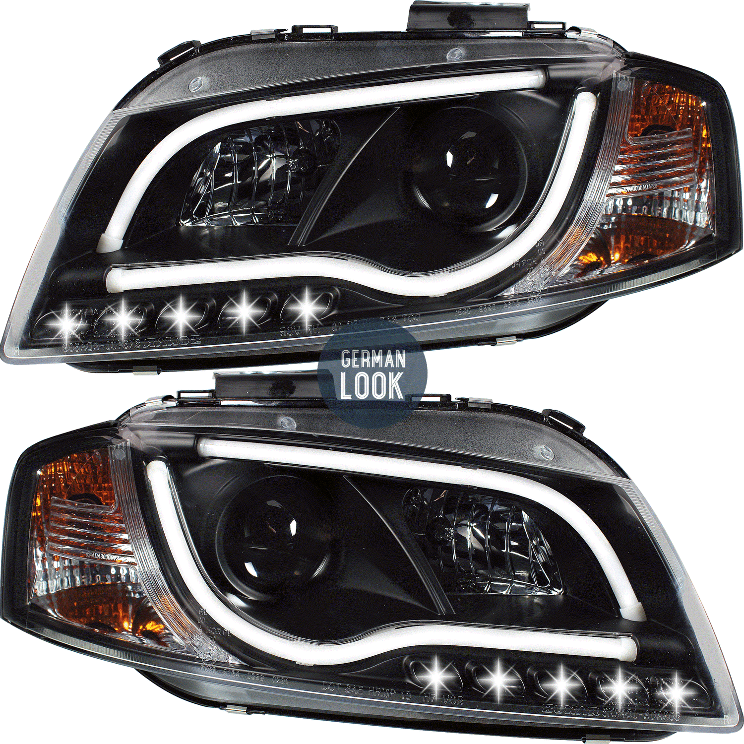 2 Phares avant LED pour AUDI A3 8P - Look LTI - Noir 2003-2008