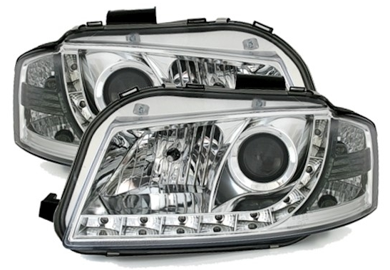 Phares à LED pour Audi A3 8P 2003 - 2008 Fond chrome