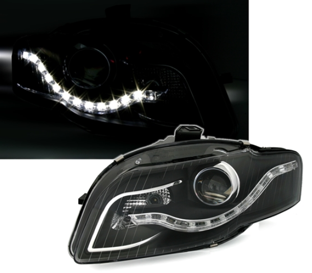 Phares à LED DRL pour Audi A4 B7 2004 - 2007 Fond noir