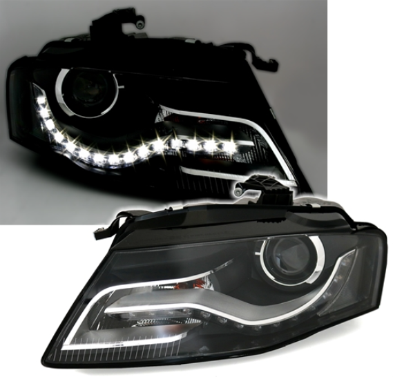Phares à LED pour Audi A4 B8 2007 - 2011 fond noir