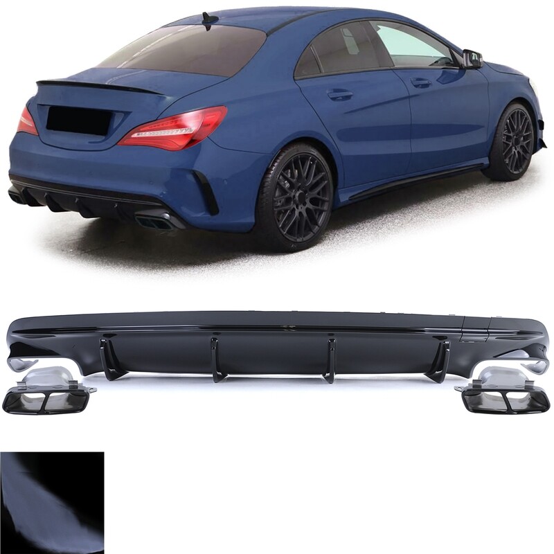Diffuseur arrière avec sorties d'échappement pour Mercedes CLA C117 2016-2019 - Noir Brillant
