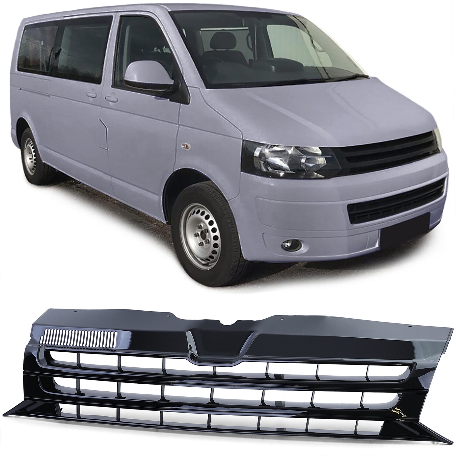 Calandre pour Volkswagen Bus T5 2009 - 2015 - Noir Brillant