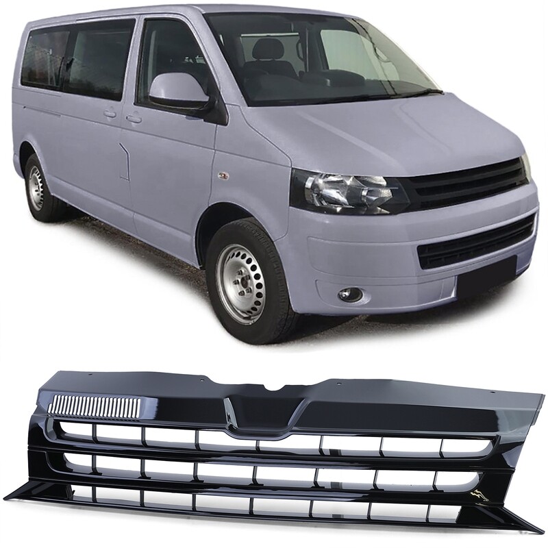 Calandre pour Volkswagen Bus T5 2009 - 2015 - Noir Brillant