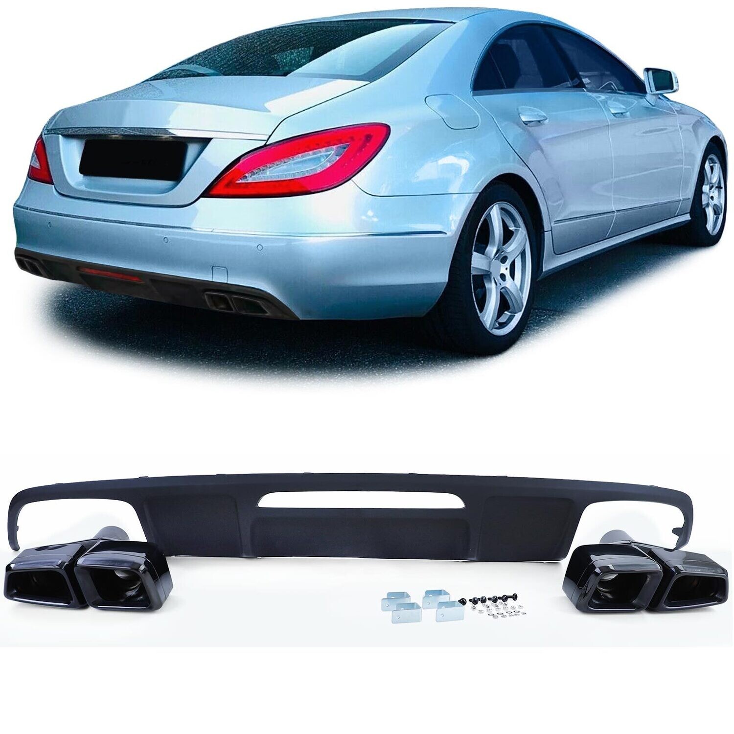 Diffuseur arrière Look AMG noir mat avec sorties d'échappement pour Mercedes CLS C218 11-18