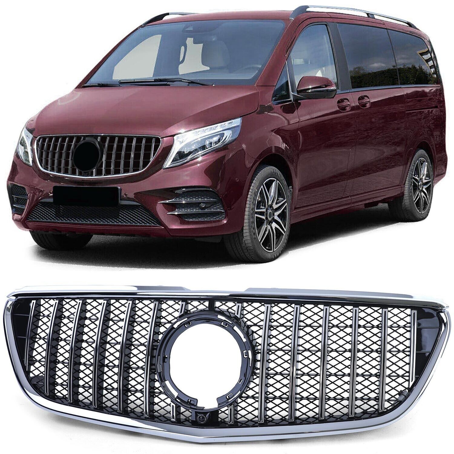 Calandre Panamericana noir et chrome pour Mercedes Classe V Vito W447 W448 à partir de 2019