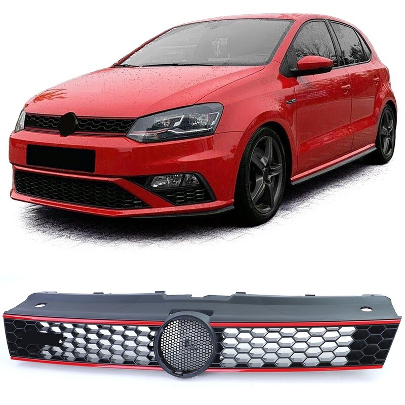 Calandre noir brillant rouge convient pour VW Polo 5 6R 6C 2009-2017 également GTI