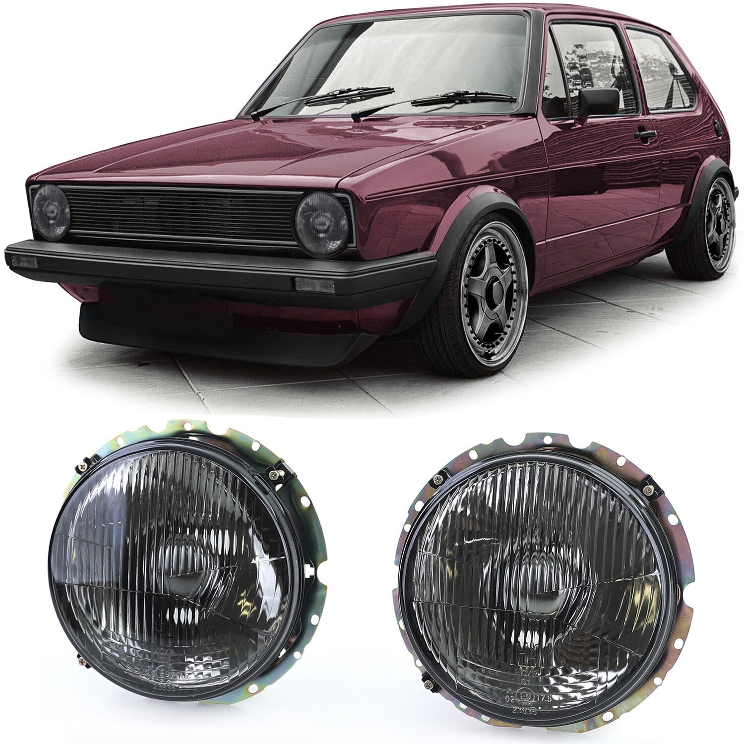 Phares noir fumé avec réticule adaptables pour VW Golf 1 + Cabrio 1974-1983