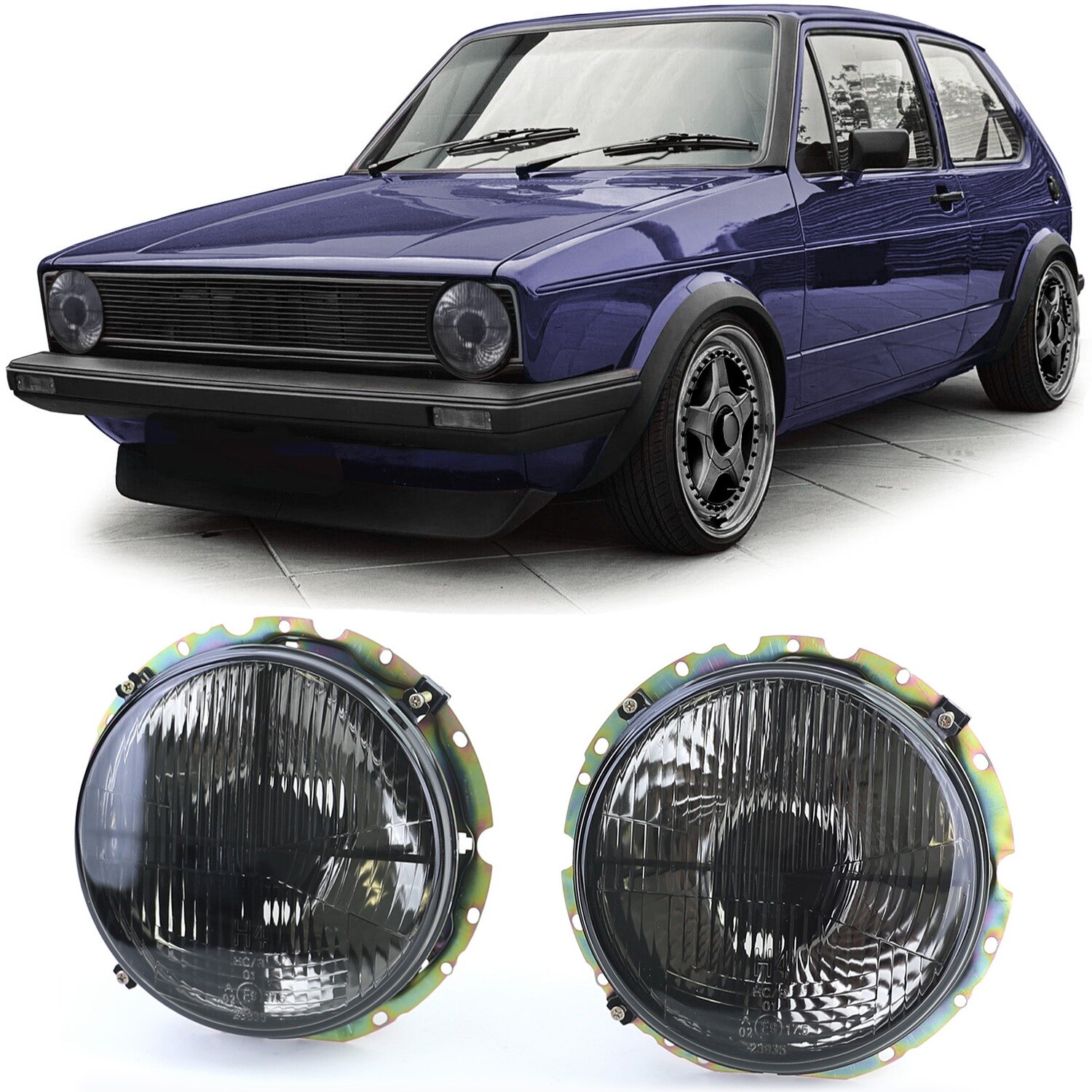 Phares noir fumé avec réticule adaptables pour VW Golf 1 + Cabrio 1974-1983
