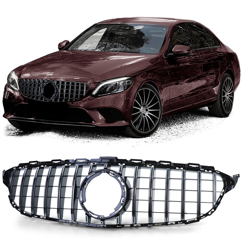 Calandre look AMG / Panamericana noir et chrome pour Mercedes Classe C W205 S205 2018-2021