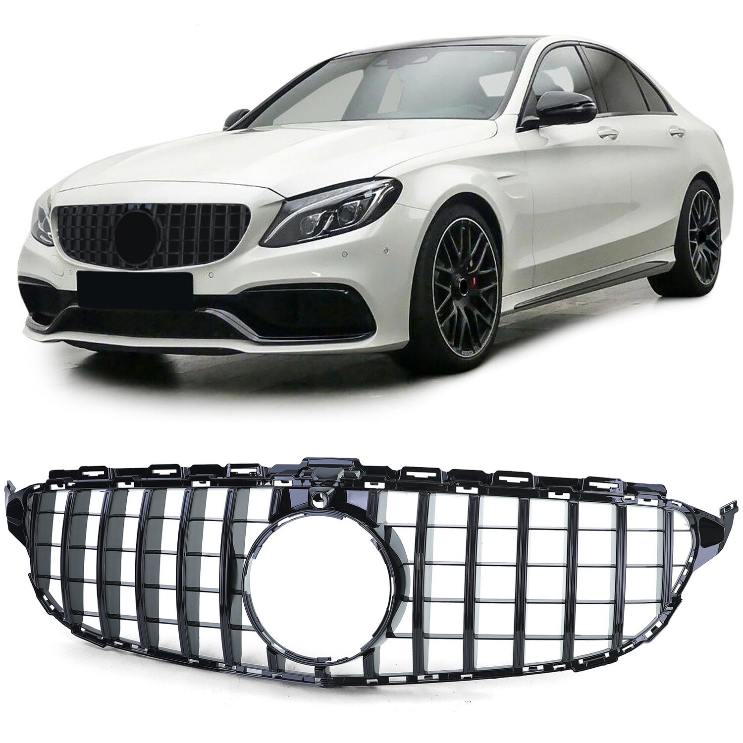 Calandre look Panamericana noir brillant pour Mercedes Classe C W205 S205 2014-2018