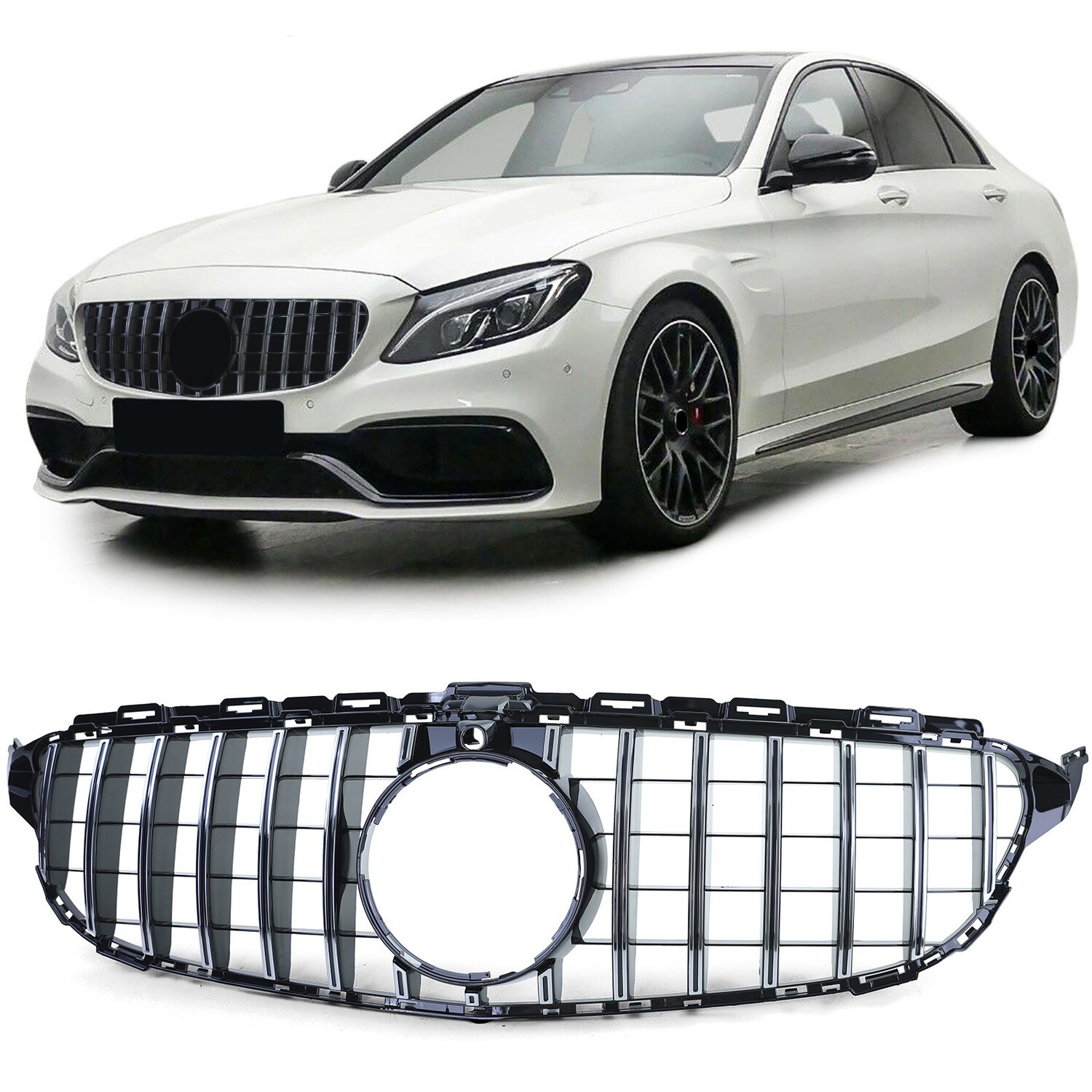 Calandre look Panamericana noir et chrome pour Mercedes Classe C W205 S205 2014-2018