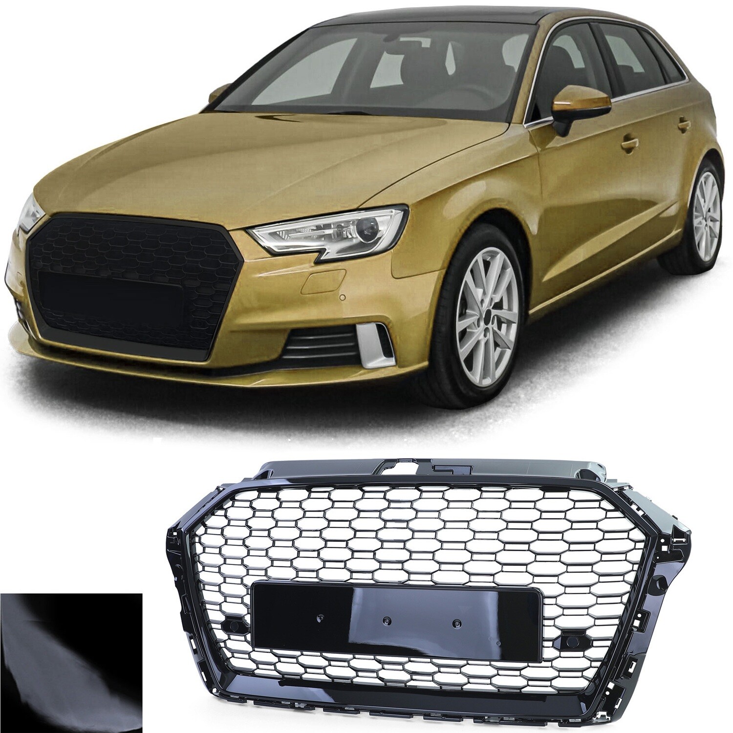 Calandre nid d'abeille noir brillant Look RS3 pour Audi A3 8V 2016-2020
