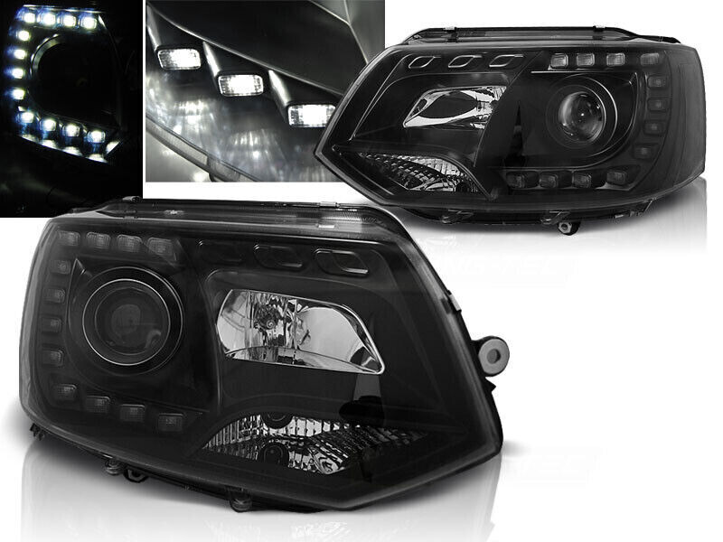 Phares à leds pour VW T5 Transporter / Bus facelift noir